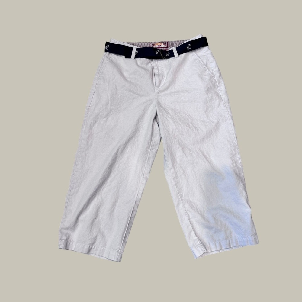 Caribbean Joe Crop Pants Women 8P White Excellent Casual Summer Belted